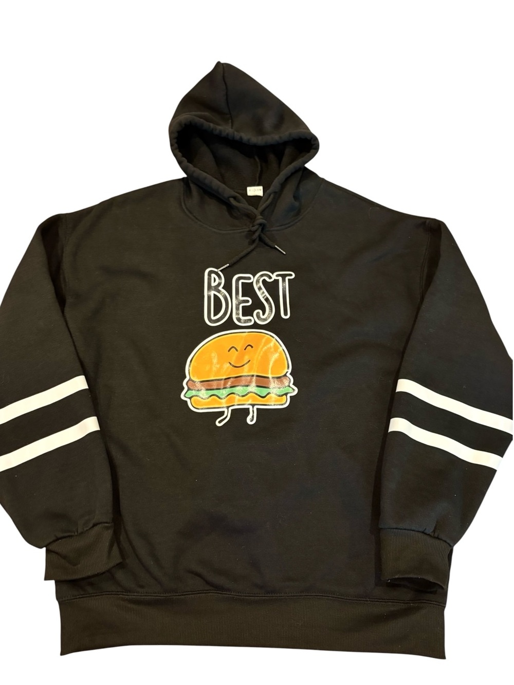 Black 'Best' Burger Graphic Hoodie L